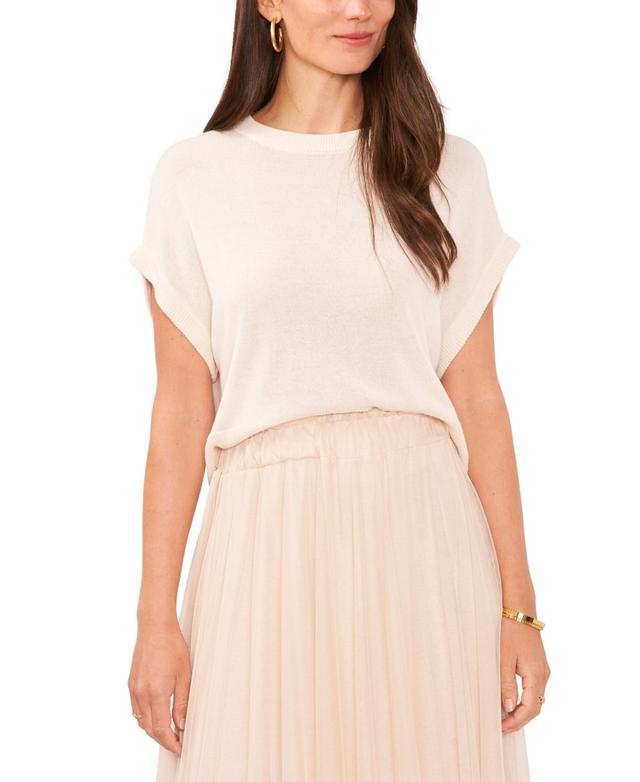 Vince Camuto Crew Neck Dropped Shoulder Short Sleeve Ribbed Trim Knit Sweater Product Image