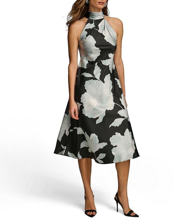 Donna Karan Floral Satin Sleeveless Halter Neck Dress Product Image