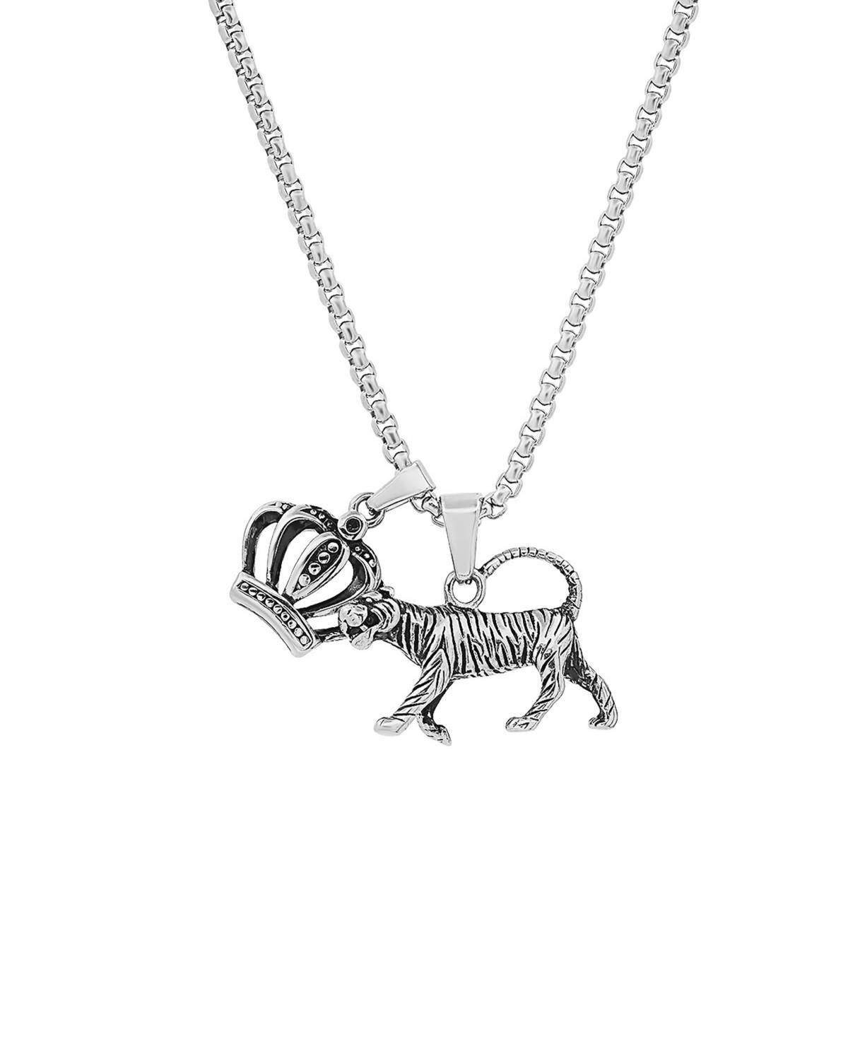 Steeltime Mens Stainless Steel Tiger and Crown Pendant Product Image