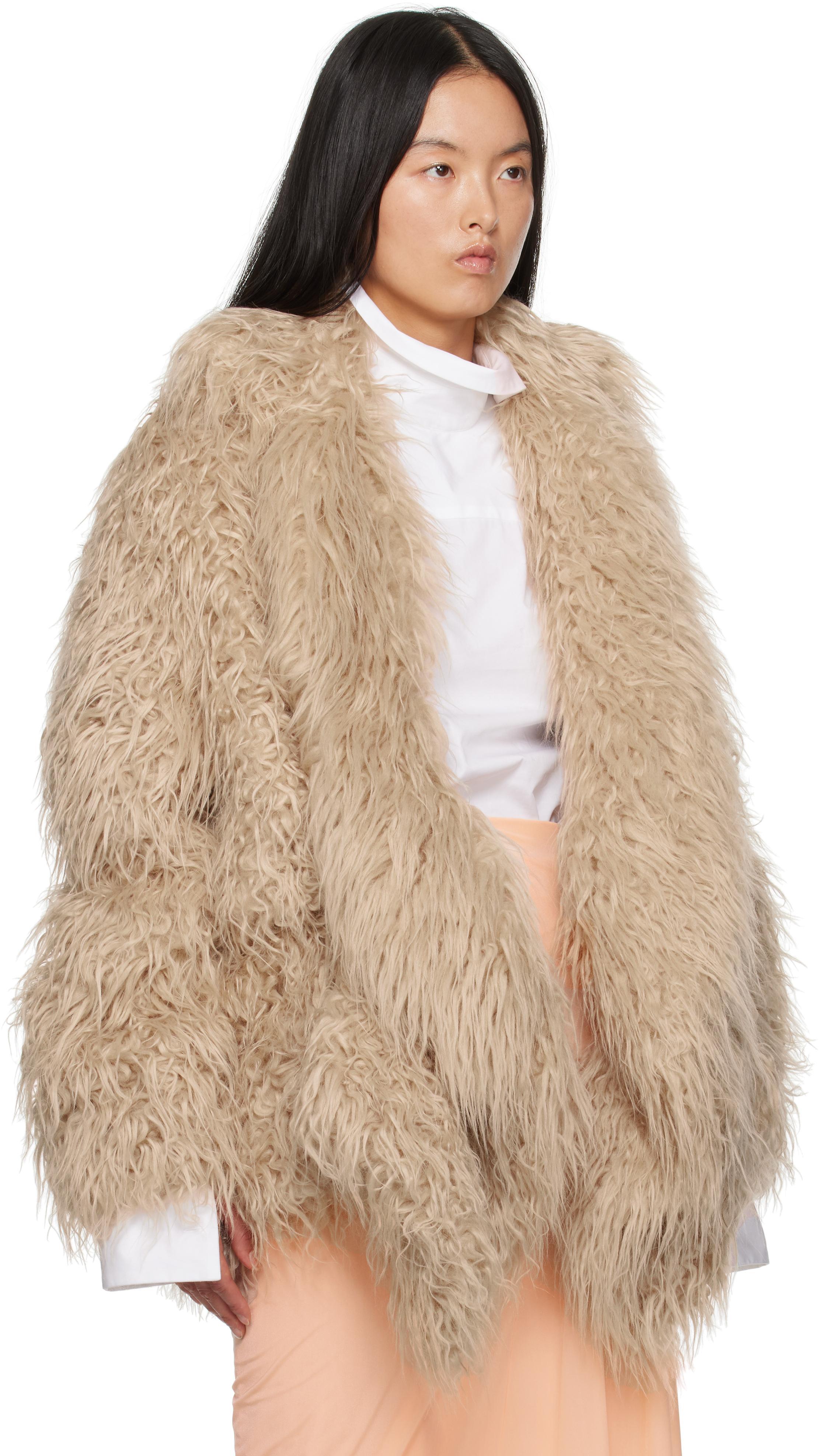 DRIES VAN NOTEN Beige Faux-fur Coat In 103 Beige Product Image