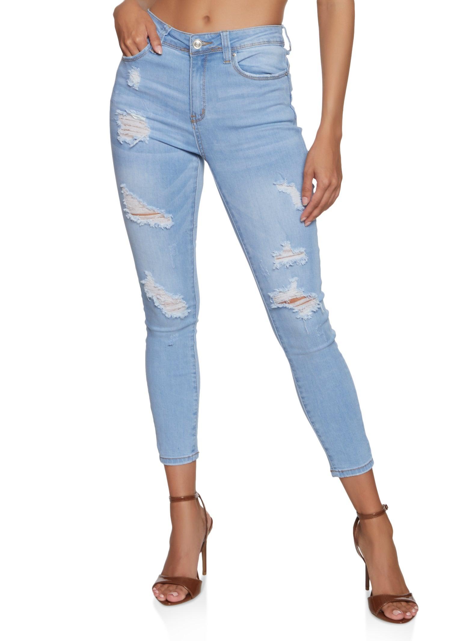 Womens WAX Mid Rise Distressed Jeans Product Image