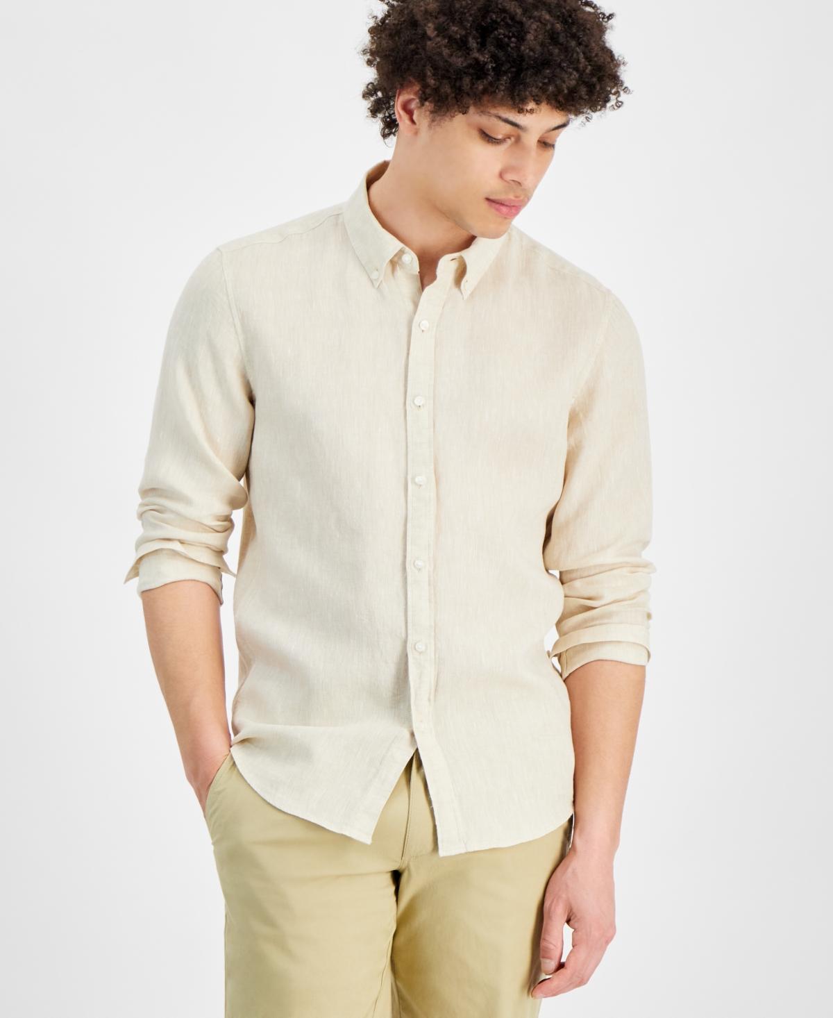 Michael Kors Mens Slim Fit Long Sleeve Button-Down Linen Shirt Product Image