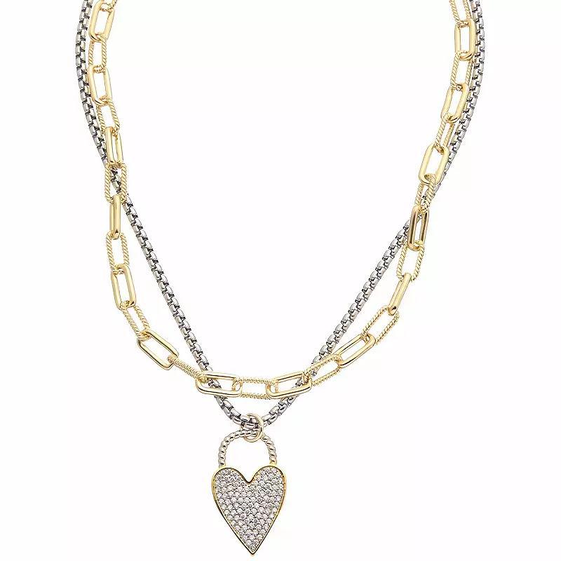 Juvell 18k Gold Plated Cubic Zirconia Heart Layered Necklace, Womens Two Tone Product Image