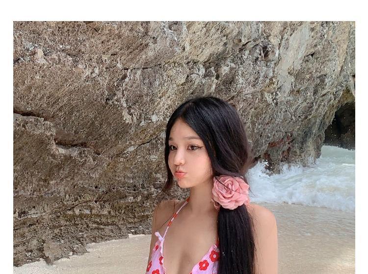 Set: Floral Bikini + Cover Up Top + Skirt Product Image