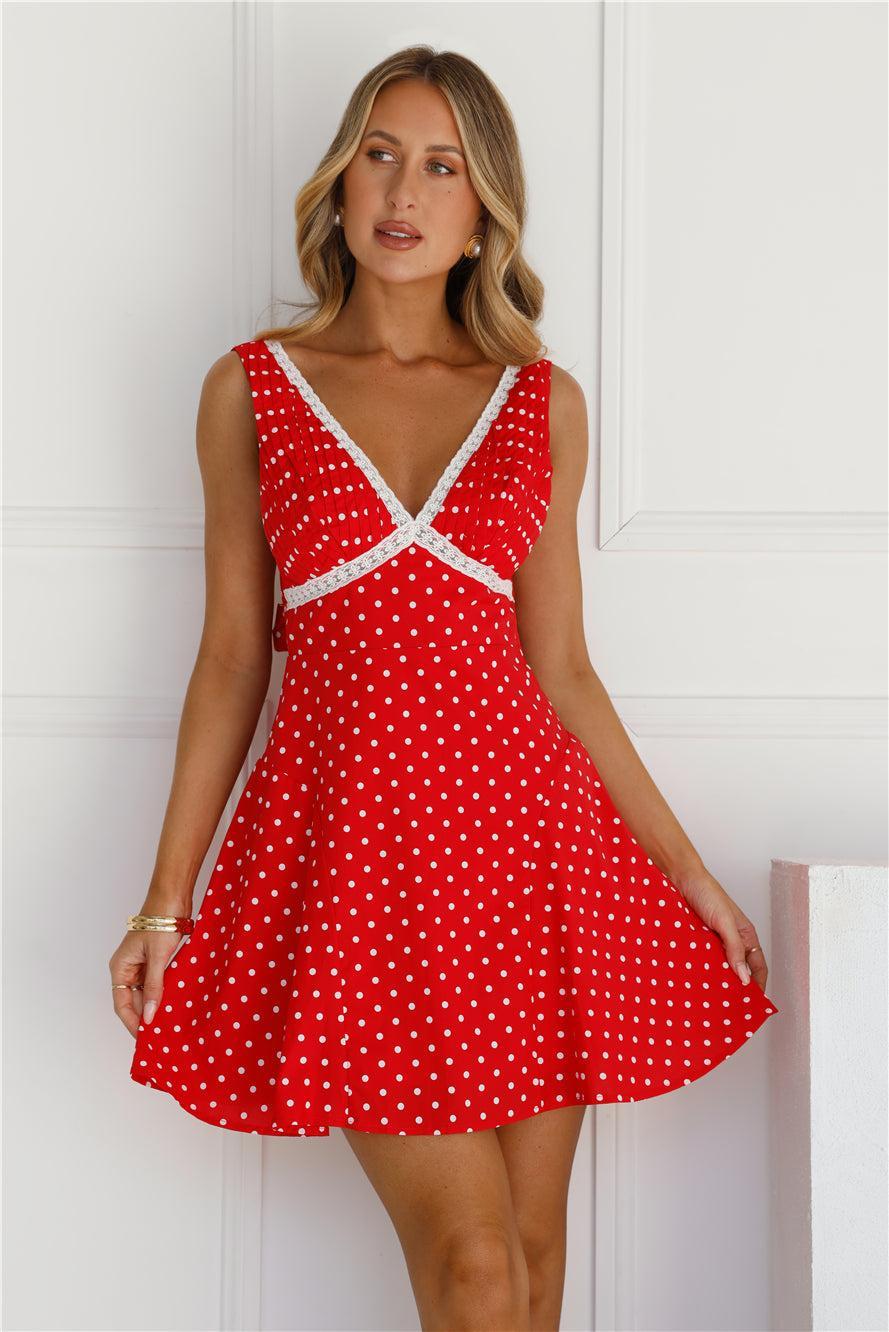 Polka Dot Perfection Mini Dress Red Product Image