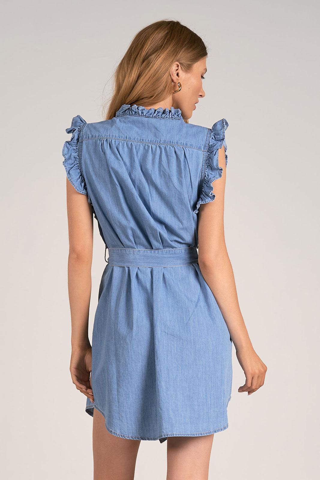 Denim Ruffle Sleeve Dress Product Image