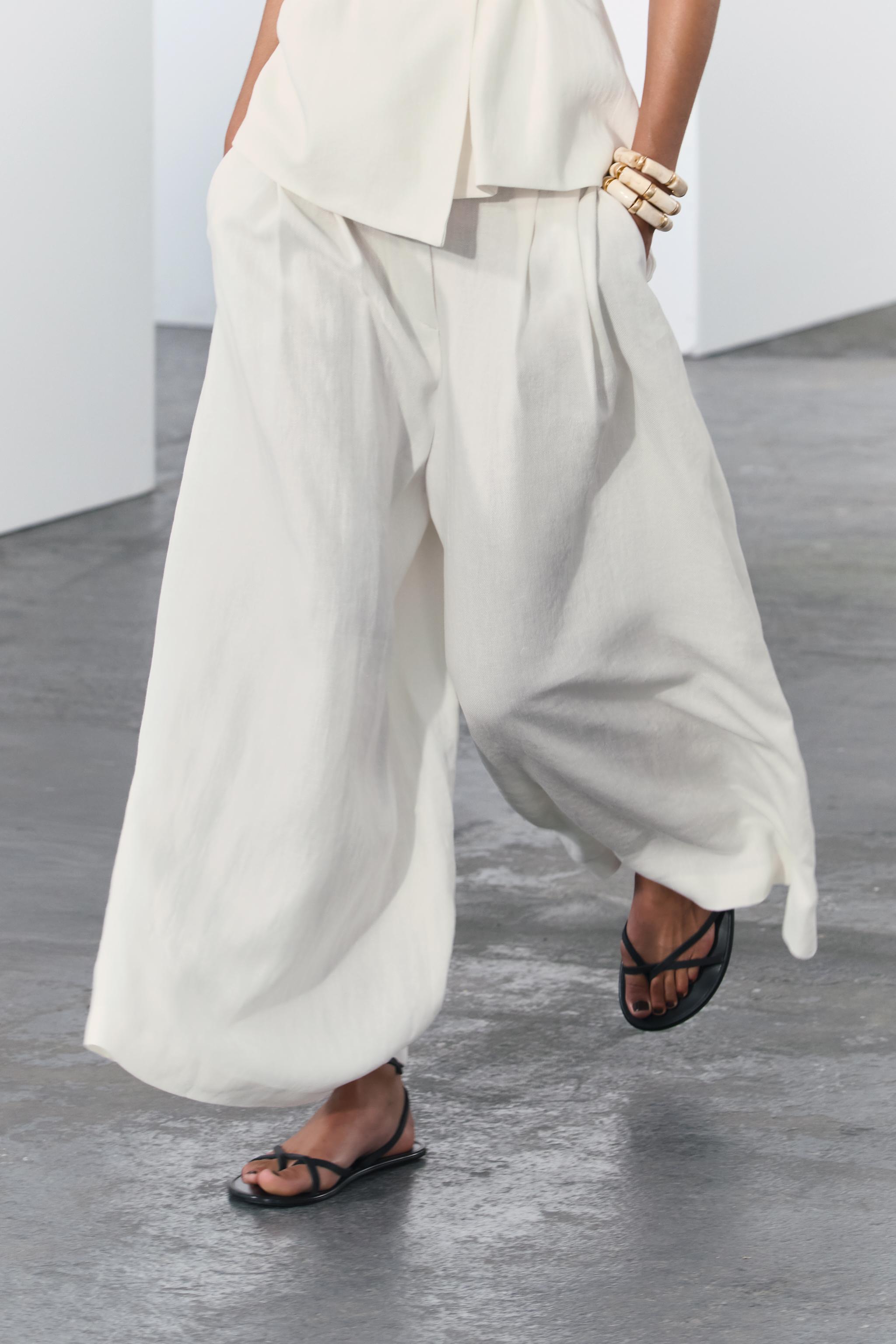 LINEN BLEND PLEATED PANTS ZW COLLECTION Product Image