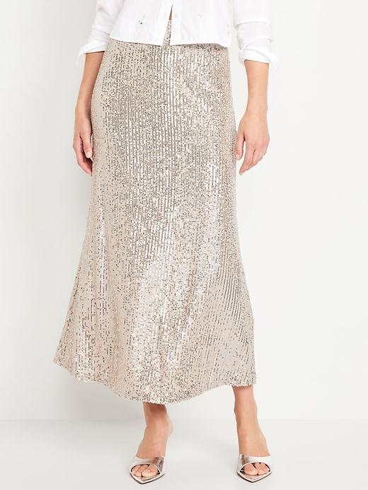 High-Waisted Sequin Maxi Skirt Product Image