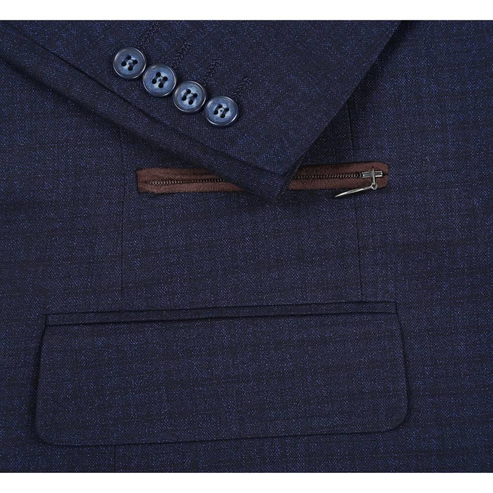 Navy Regular Fit 2 Button Mini Check Blazer with Bib Product Image