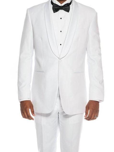 White Slim Fit 2 Piece Tuxedo With Satin Shawl Lapel Product Image