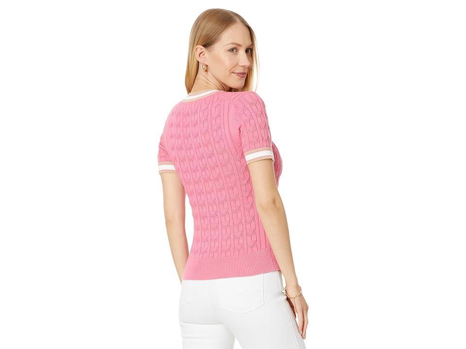 Tommy Hilfiger Short Sleeve Cable Sweater (Peony ) Women's Sweater Product Image