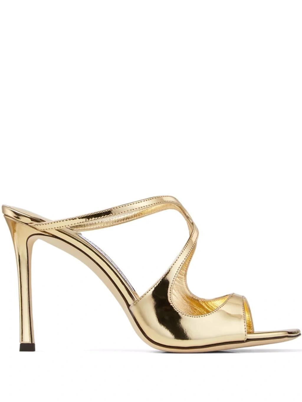 JIMMY CHOO Womens Anise 95 Liquid-gold Leather Heeled Sandals product image