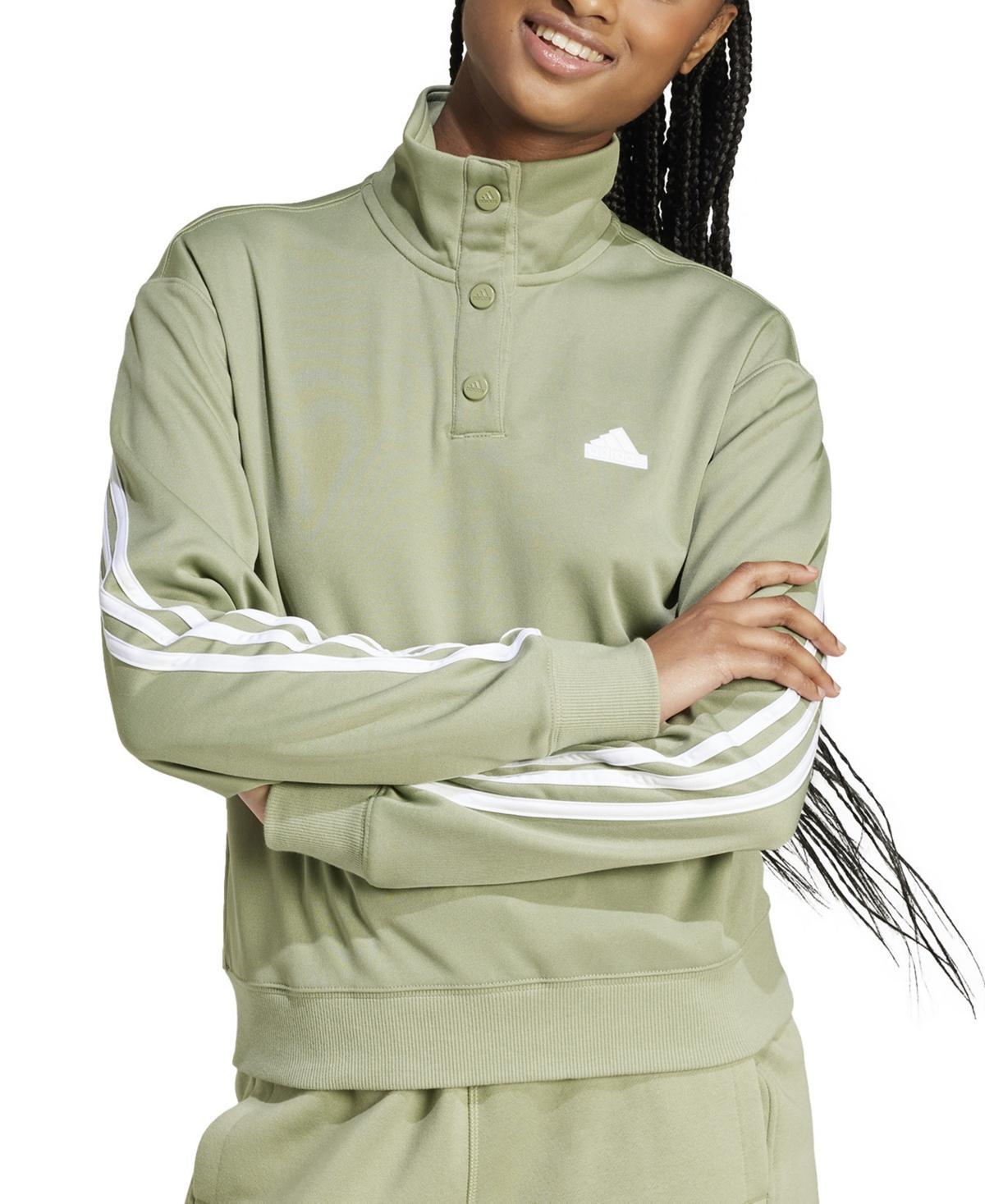 Womens adidas Iconic 3-Stripe Snap Henley Track Jacket Product Image