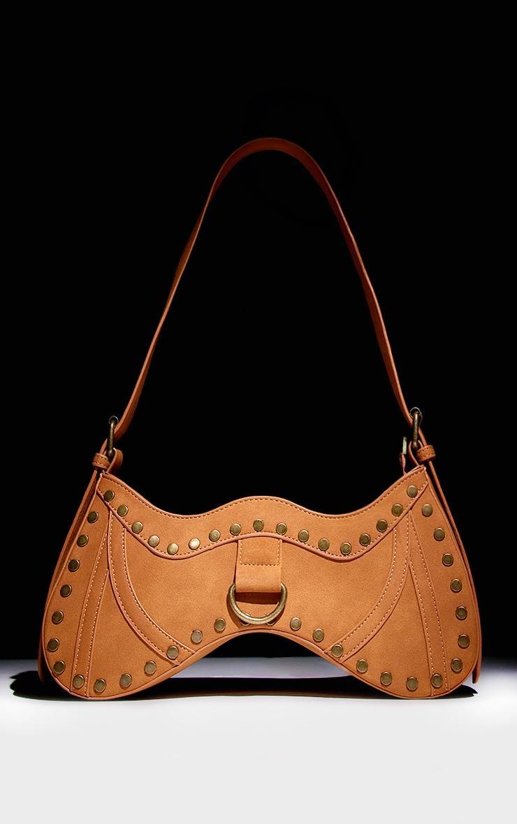 Brown Faux Suede Western Studded Shoulder Bag Product Image