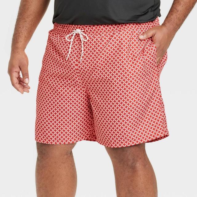 Mens Big & Tall 7 Geometric Print Swim Shorts - Goodfellow & Co Orange 2XL Product Image