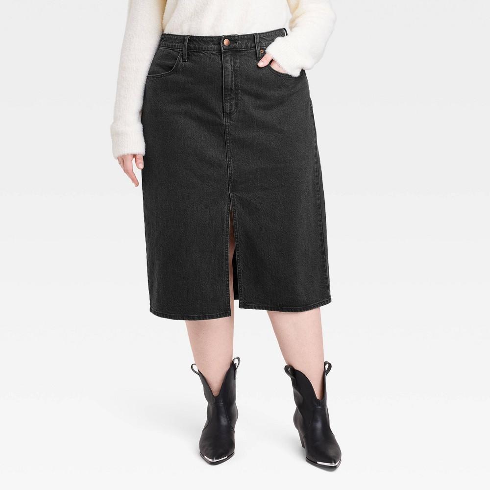 Womens High-Rise Midi Skirt - Universal Thread Black 26 Product Image