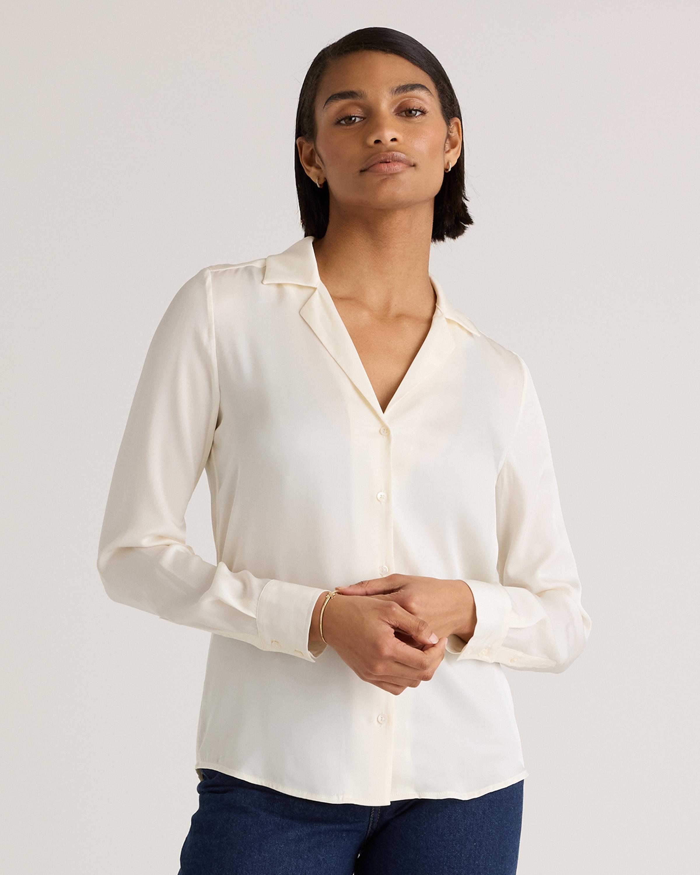 Washable Stretch Silk Notch Collar Blouse | Quince Product Image