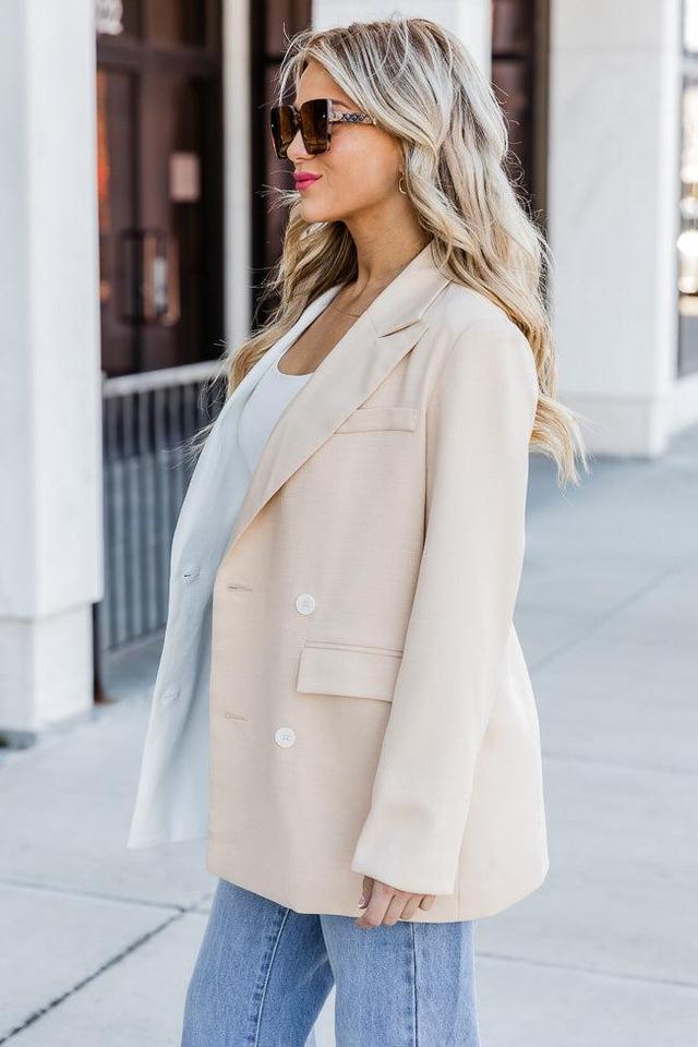 Full Disclosure Beige And Ivory Splice Colorblock Blazer FINAL SALE Product Image