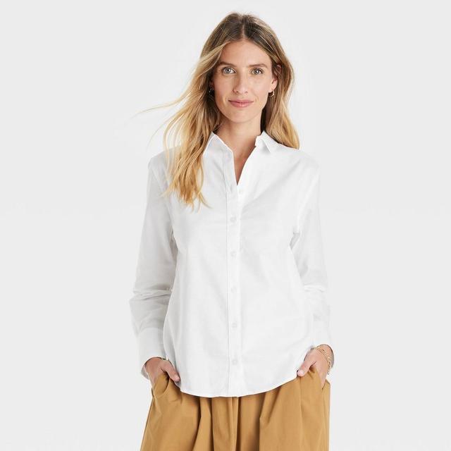 Womens Long Sleeve Oxford Button-Down Shirt - A New Day White M Product Image