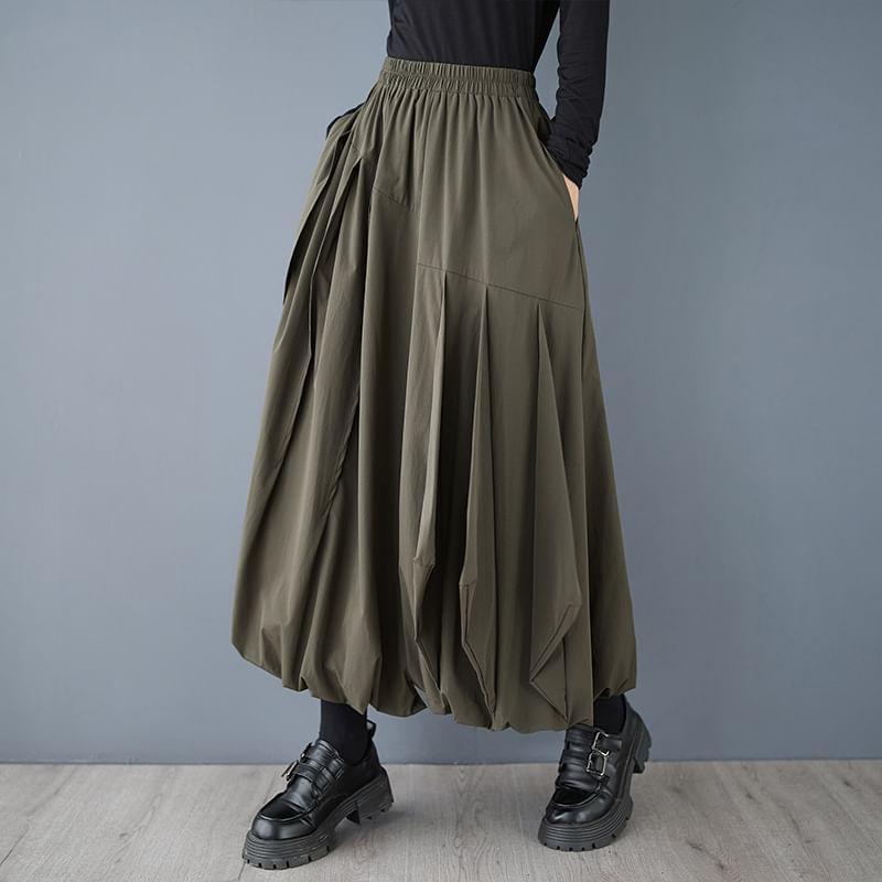 High Rise Plain Midi A-Line Skirt Product Image