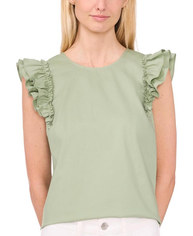 CeCe Womens Crewneck Ruffle-Sleeve Blouse Product Image