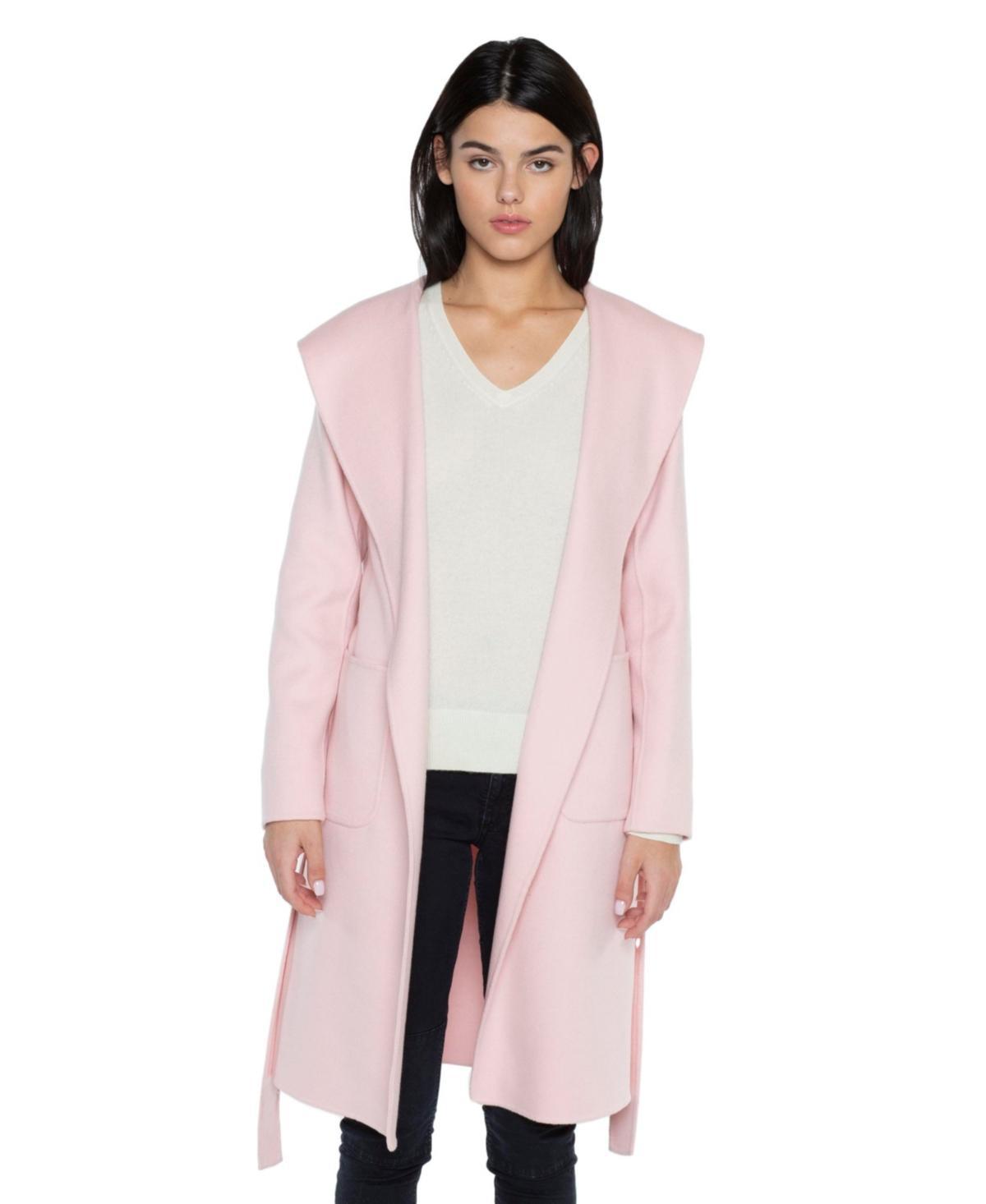 Jennie Liu Womens Cashmere Wool Double Face Hooded Overcoat with Belt Product Image