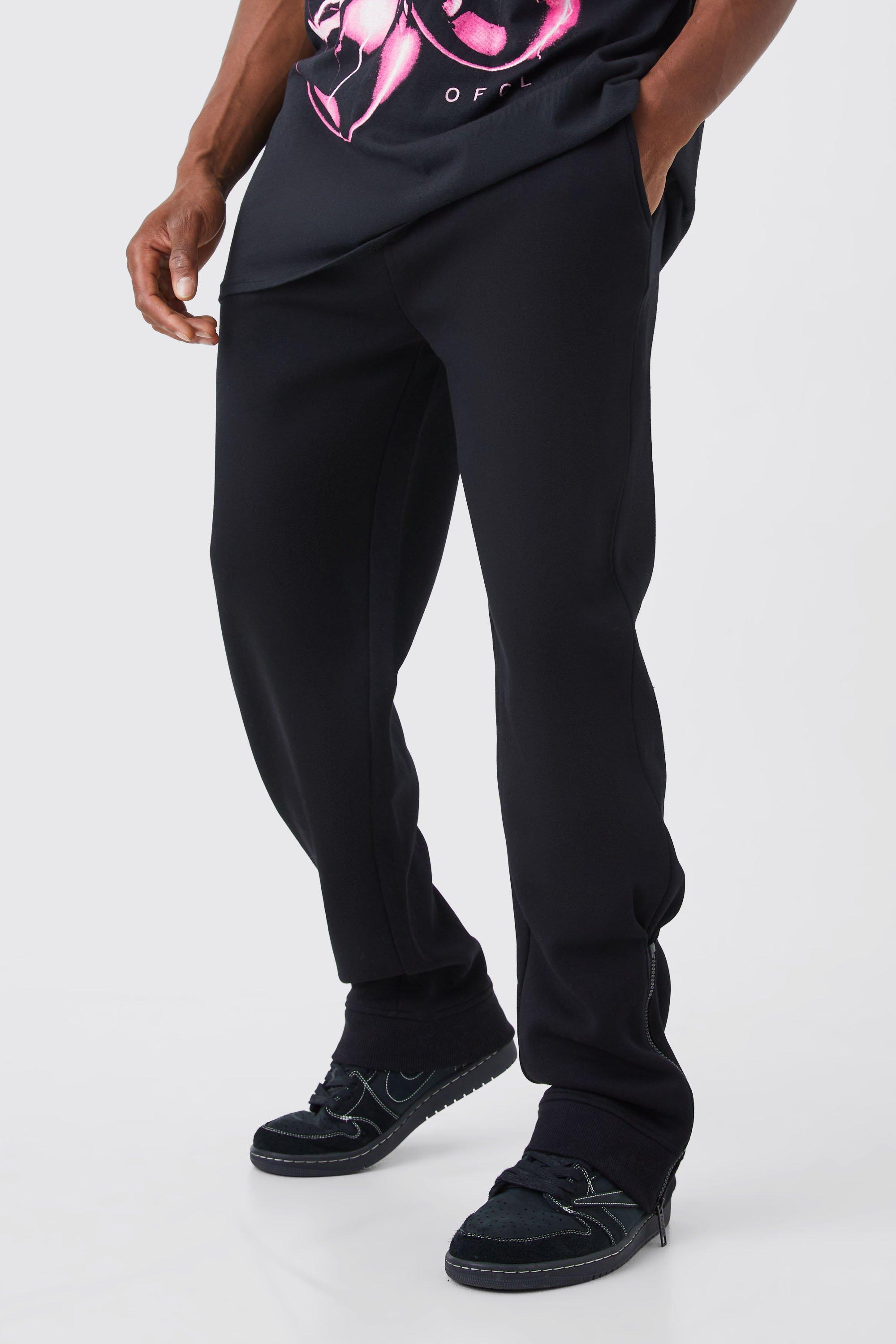 Mens Black Regular Fit Zip Split Hem Jogger, Black Product Image