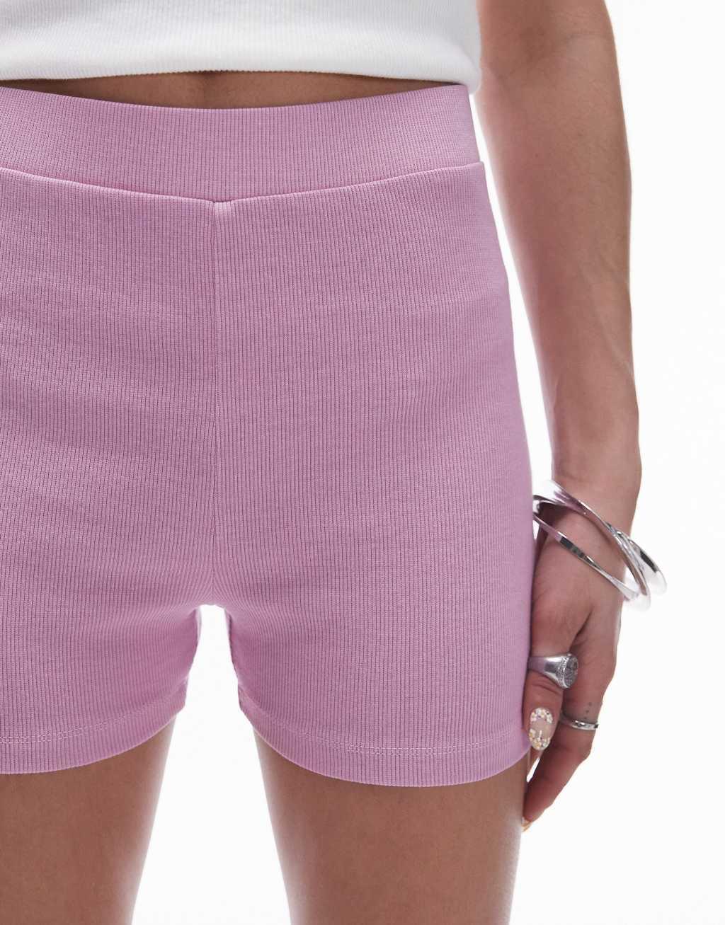 Topshop acid wash booty shorts in pink Product Image