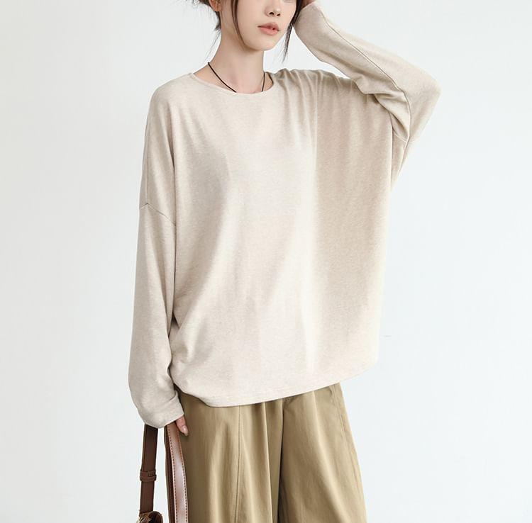 Long Sleeve Round Neck Plain T-Shirt Product Image