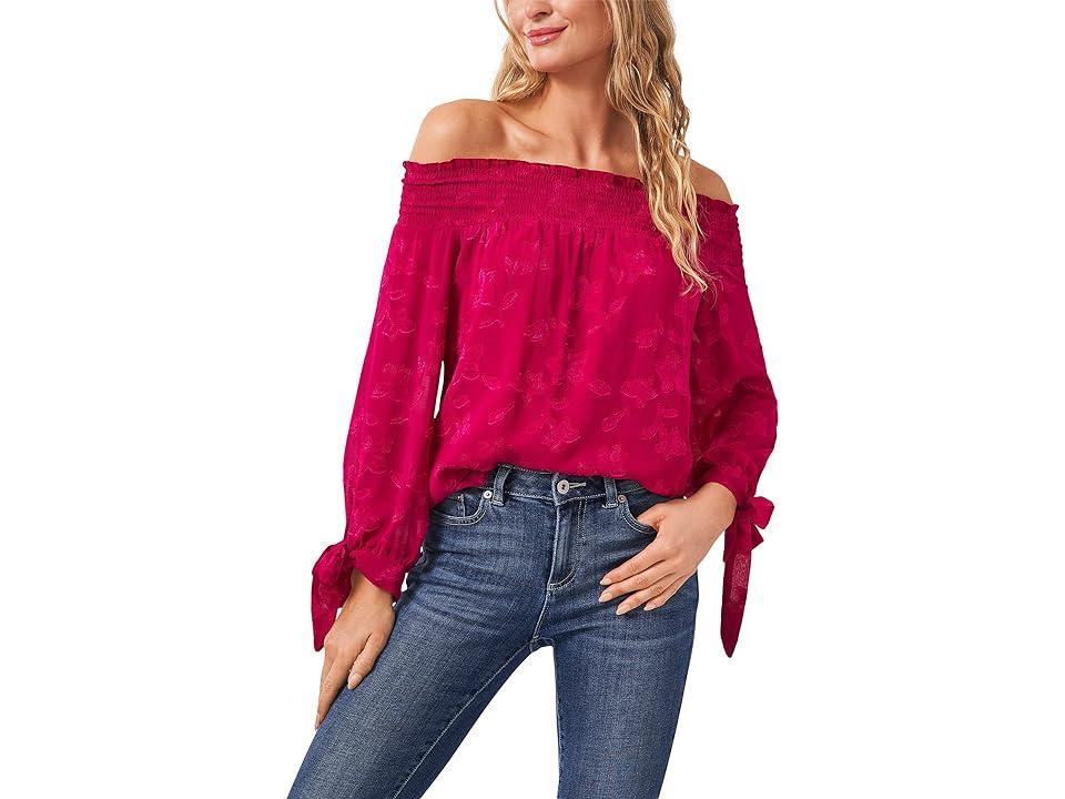 CeCe Off-the-Shoulder Floral Jacquard Blouse (Plumeria) Women's Clothing Product Image