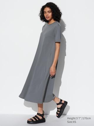 Womens Airism Cotton Short Sleeve T-Shirt Dress with Quick-Drying Dark Gray XL UNIQLO US Product Image