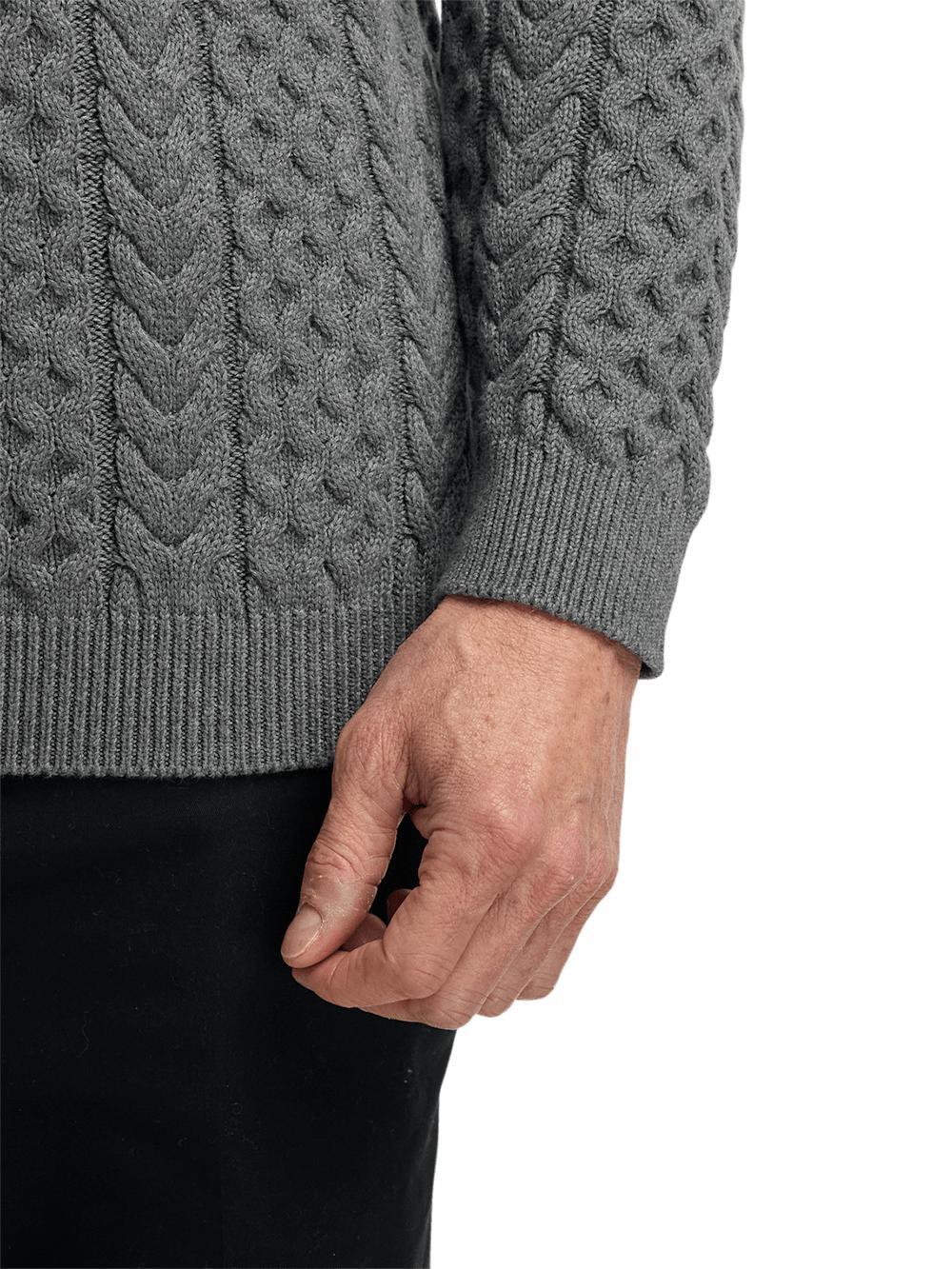 Cotton Cable Mock Neck Sweater - Grey Product Image