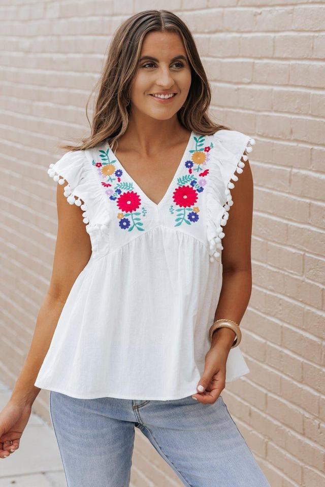 White Floral Embroidered Top - FINAL SALE Product Image