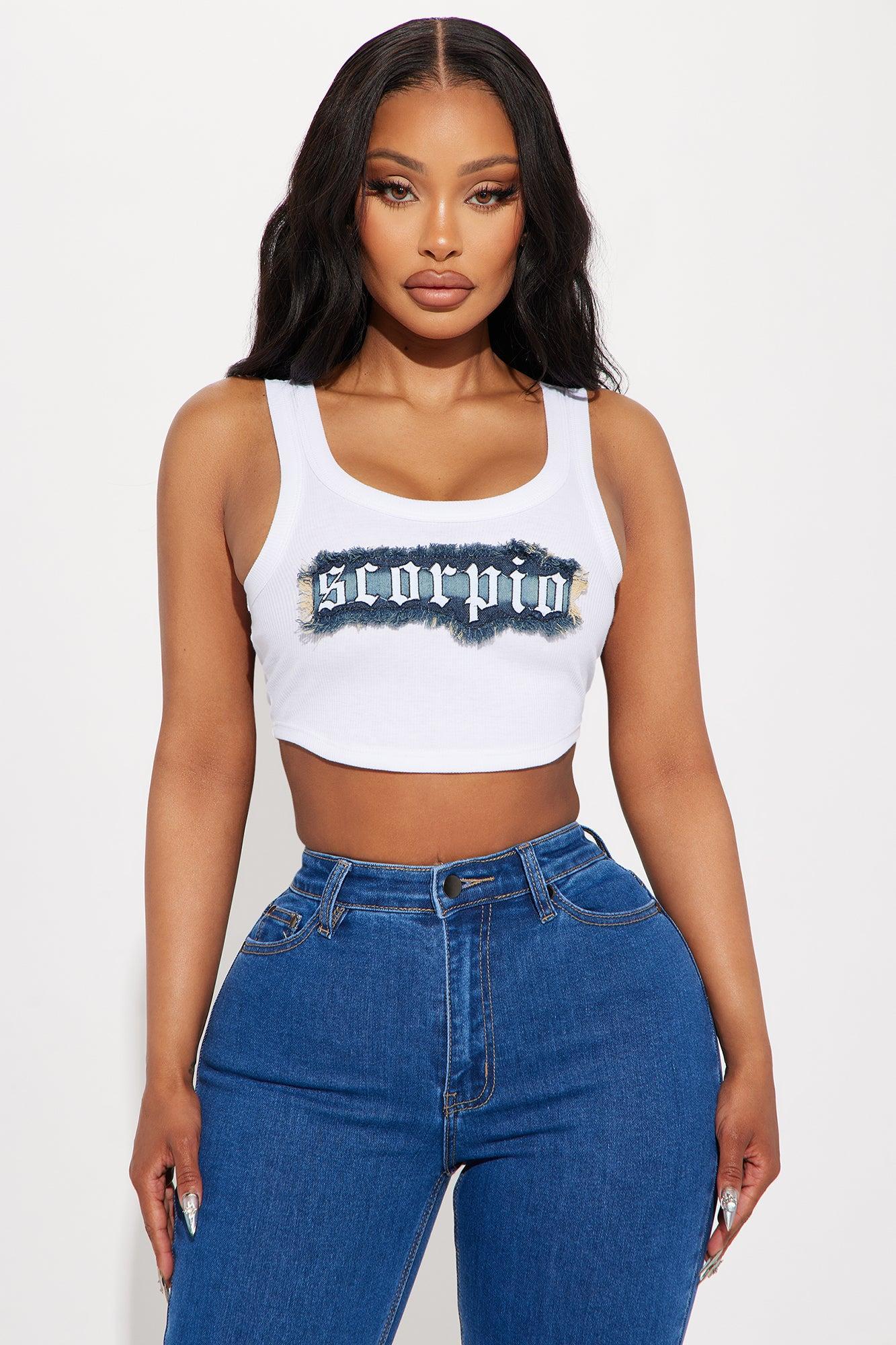 Scorpio Energy Denim Patch Tank Top - White Product Image