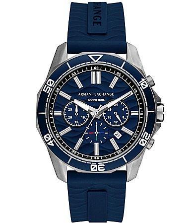 Armani Exchange Mens Quartz Chronograph Blue Silicone Strap Watch Product Image