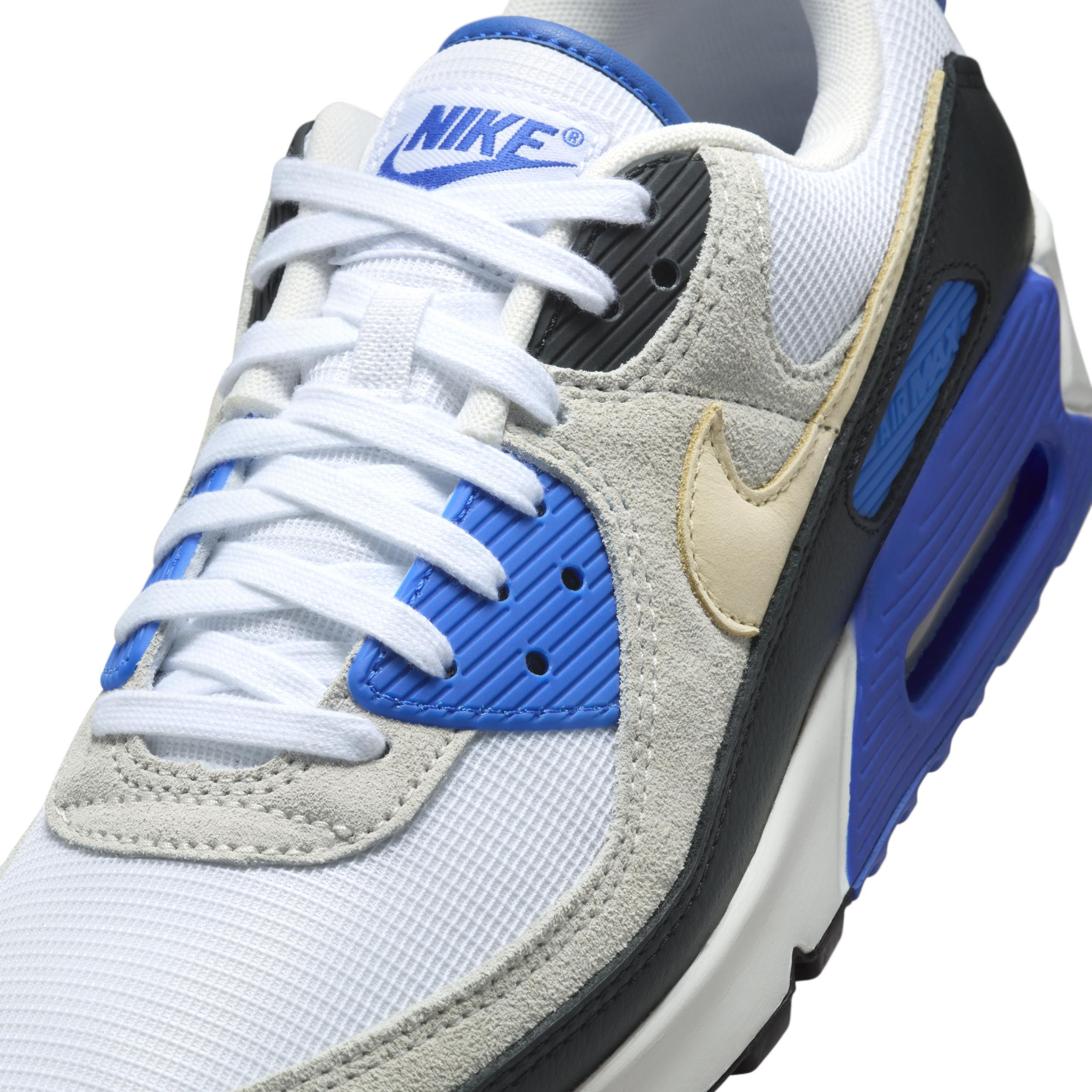 Nike Mens Nike Air Max 90 Premium - Mens Running Shoes White/Khaki/Blue Product Image