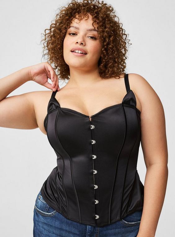 Black Satin Cat Hook Front Bustier Product Image