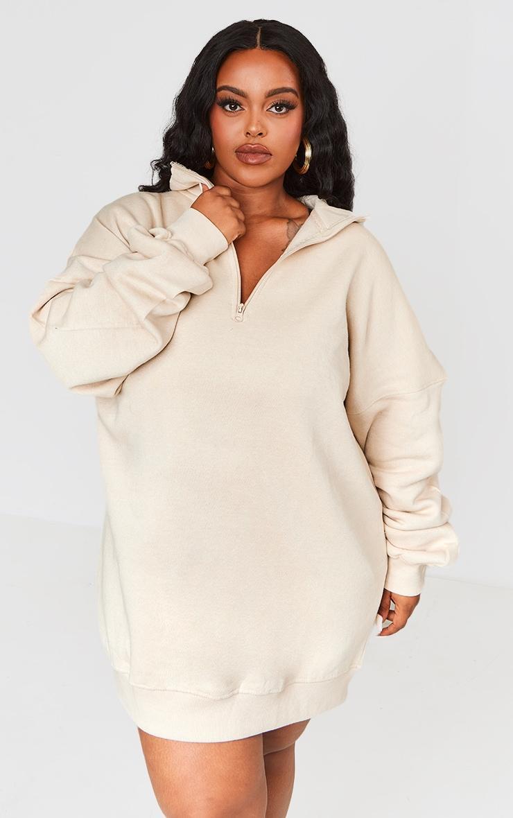 Plus Oatmeal Half Zip Sweatshirt Dress Product Image