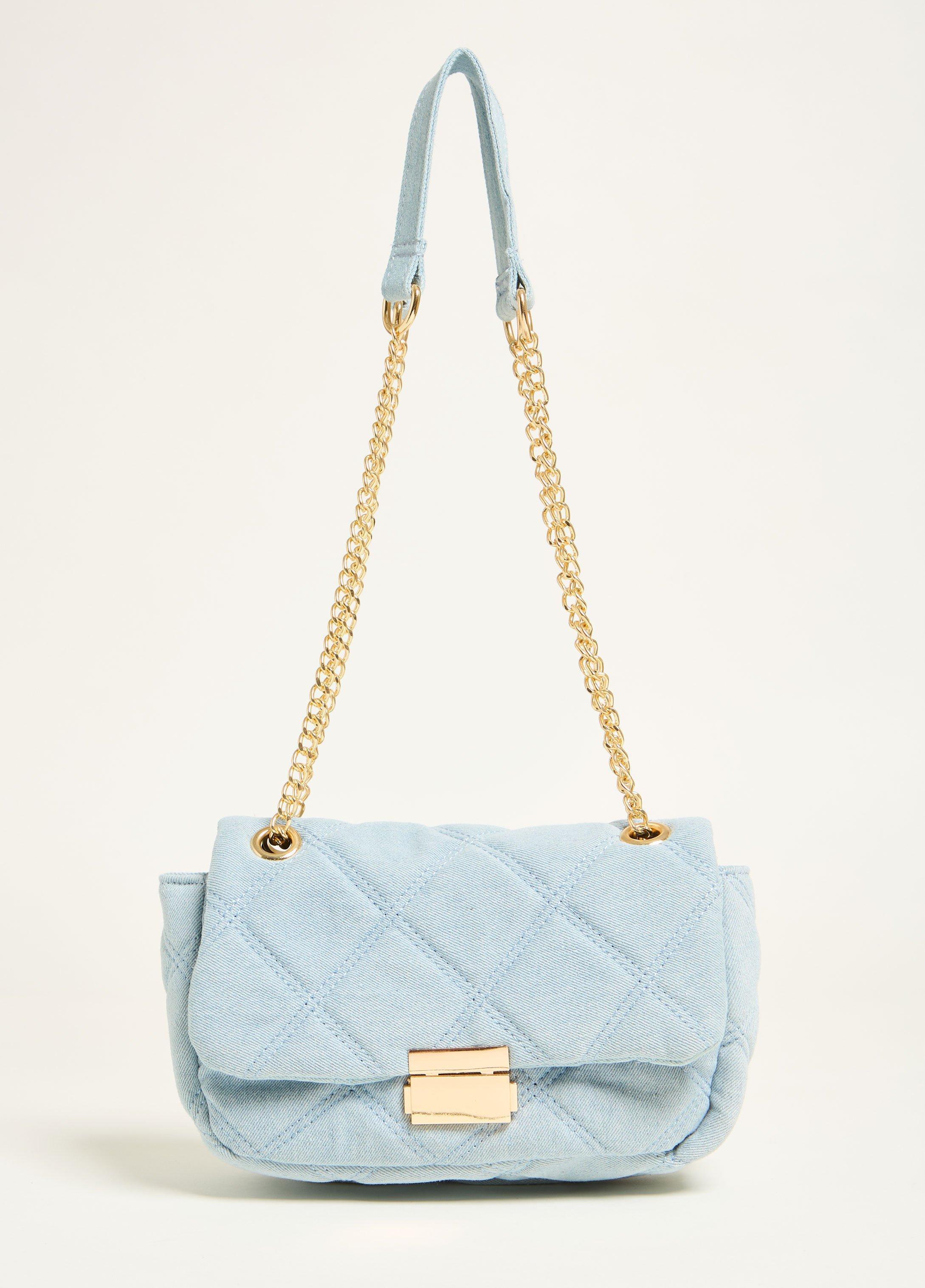 Chain Trimmed Quilted Denim Bag Product Image