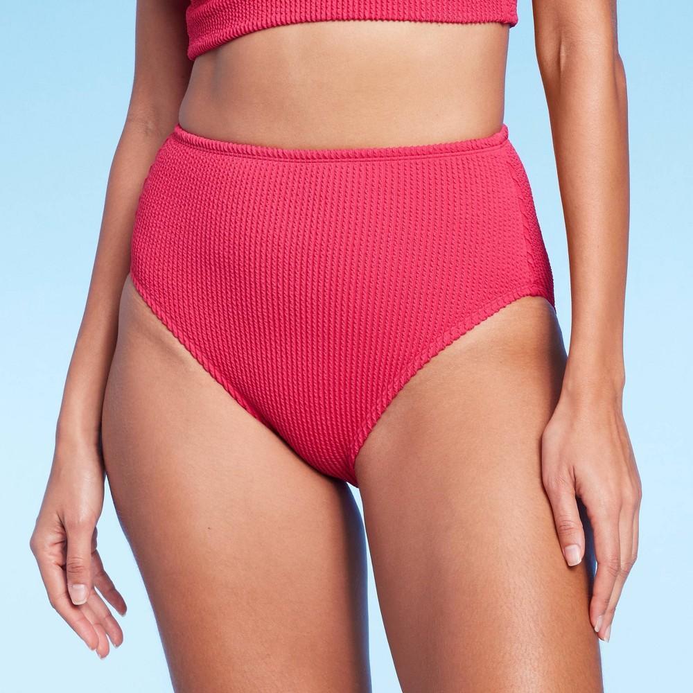 Womens Full Coverage Pucker Textured High Waist Bikini Bottom - Kona Sol Red XS Product Image