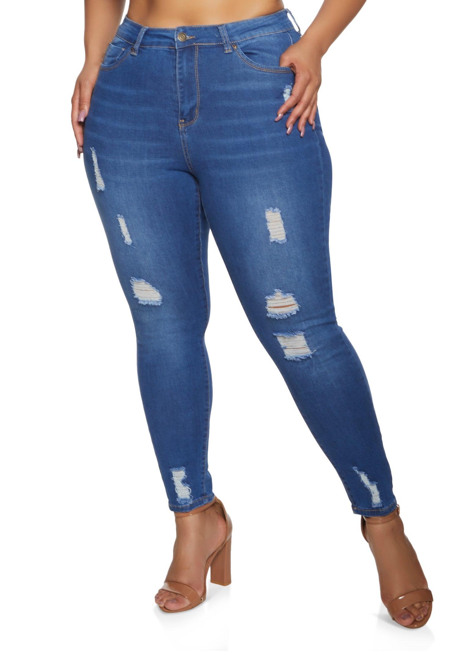 Womens Plus Size WAX Distressed Push Up Skinny Jeans Product Image