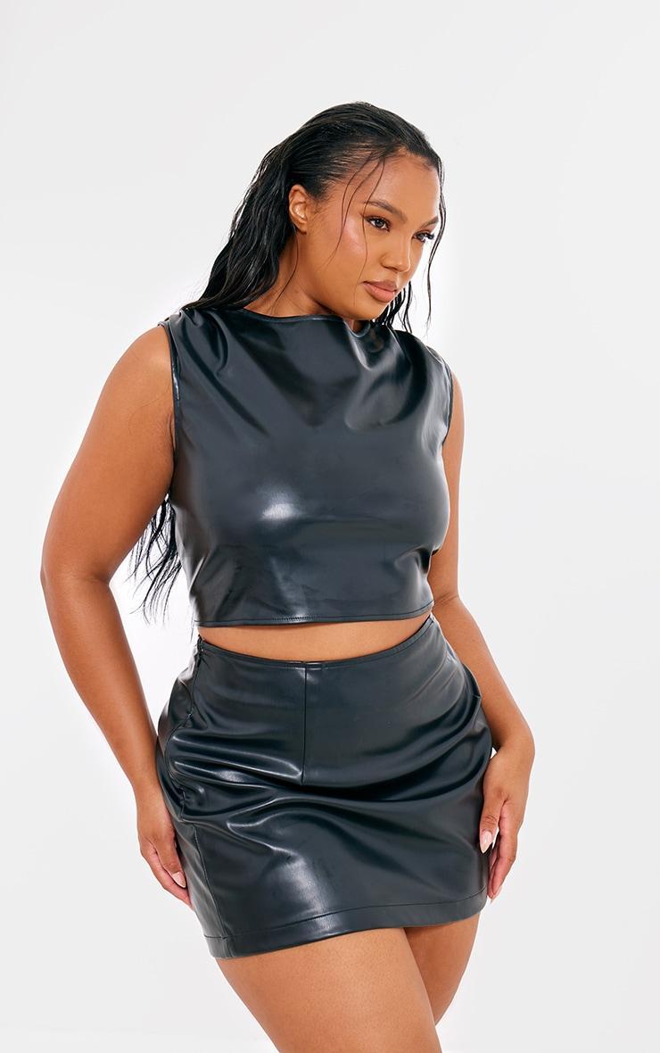 Plus Black Micro Mini Faux Leather Skirt Product Image