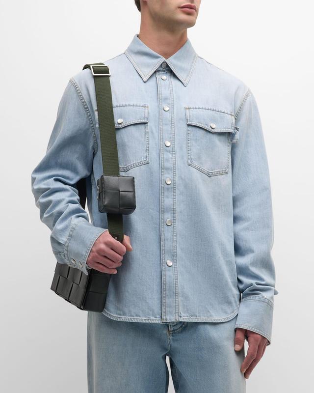 Mens Bleached Denim Snap-Front Shirt Product Image