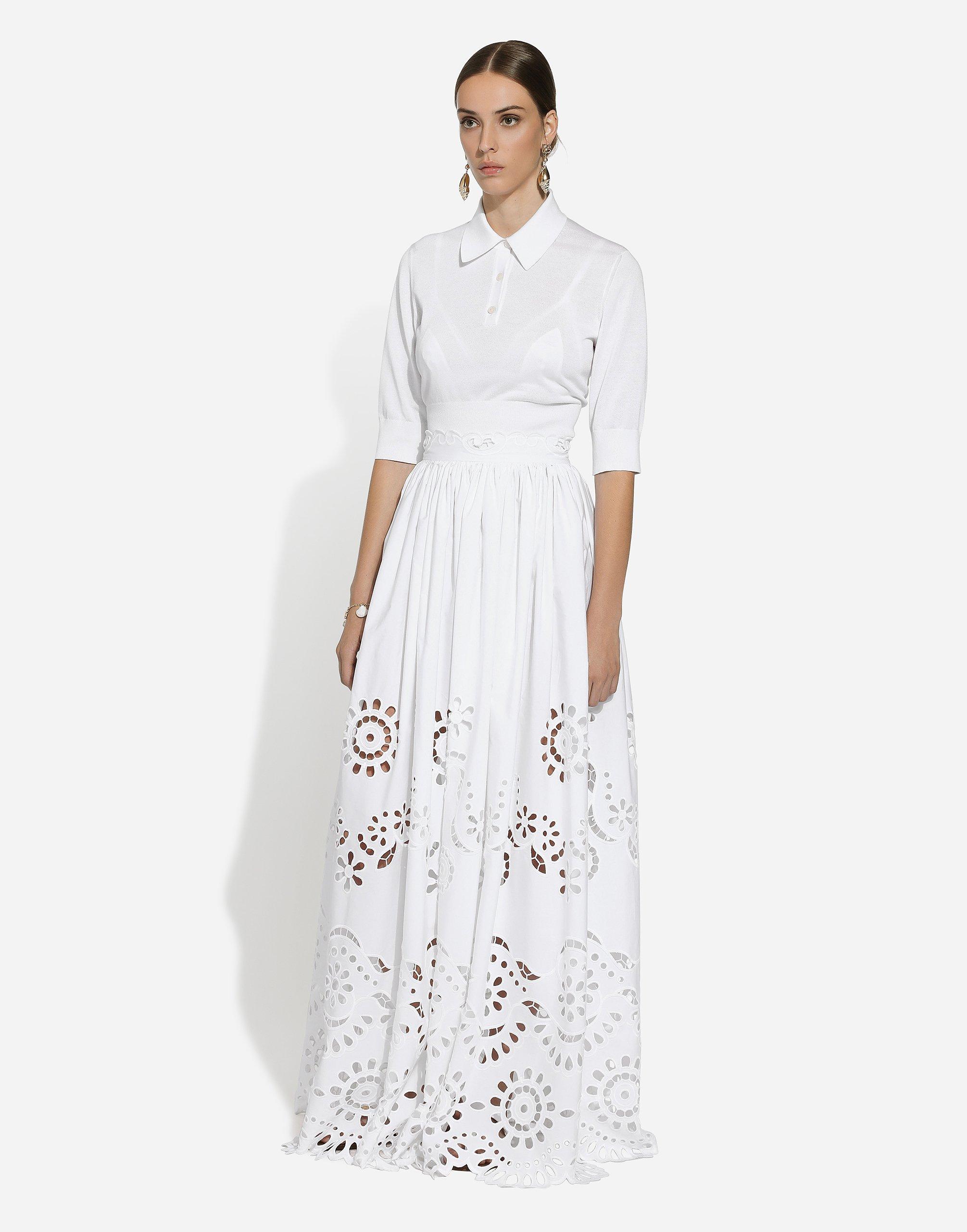 DOLCE & GABBANA White Broderie Anglaise Long Skirt Product Image