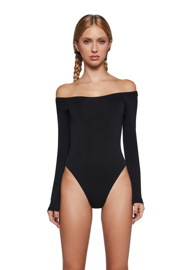 Off The Shoulder Long Sleeve Bodysuit - Black Product Image