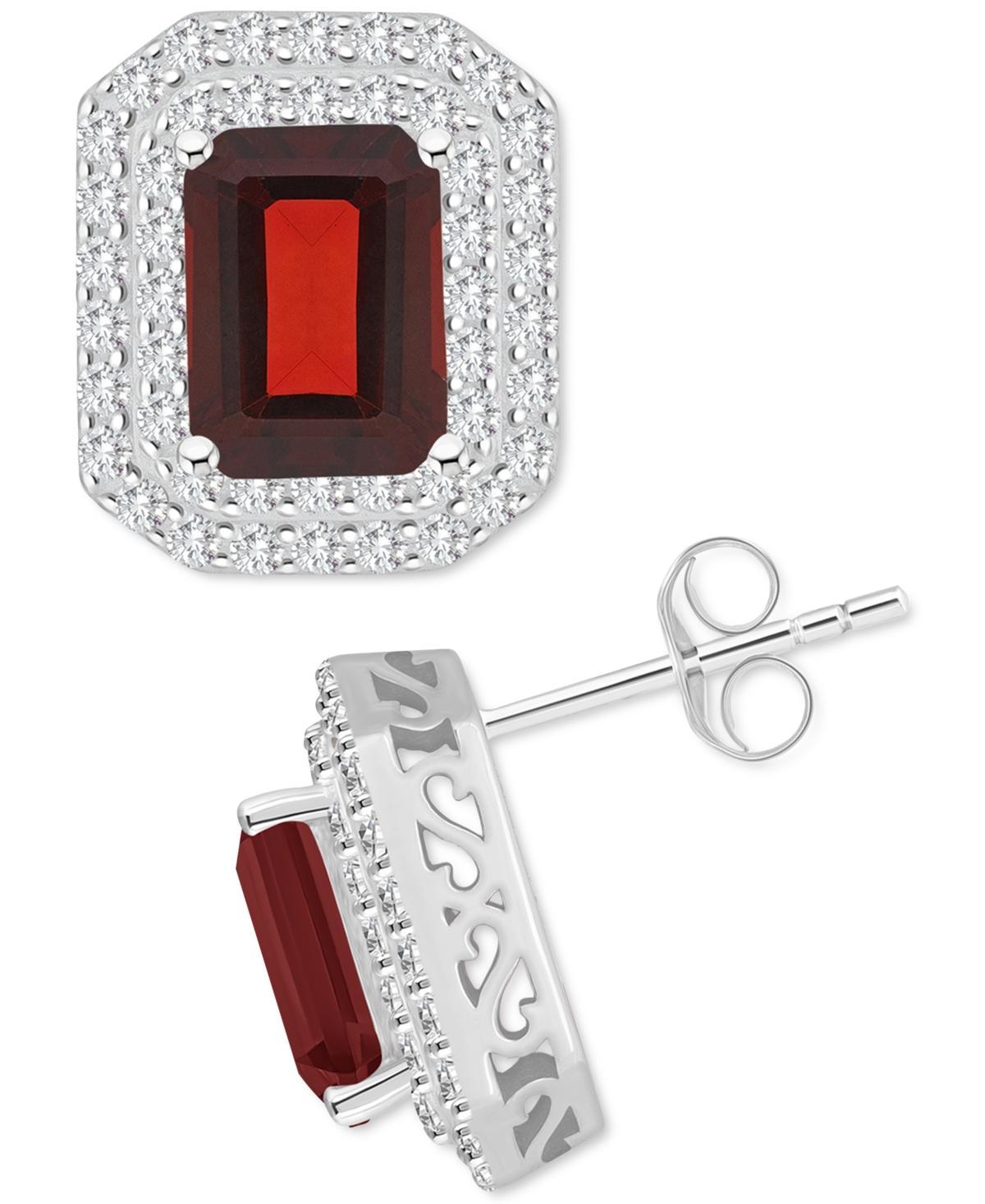 Rhodolite (3-7/8 ct. t.w.) & White Topaz (7/8 ct. t.w.) Stud Earrings in Sterling Silver (Also in Citrine, Peridot, Amethyst, & Blue Topaz) - G Product Image