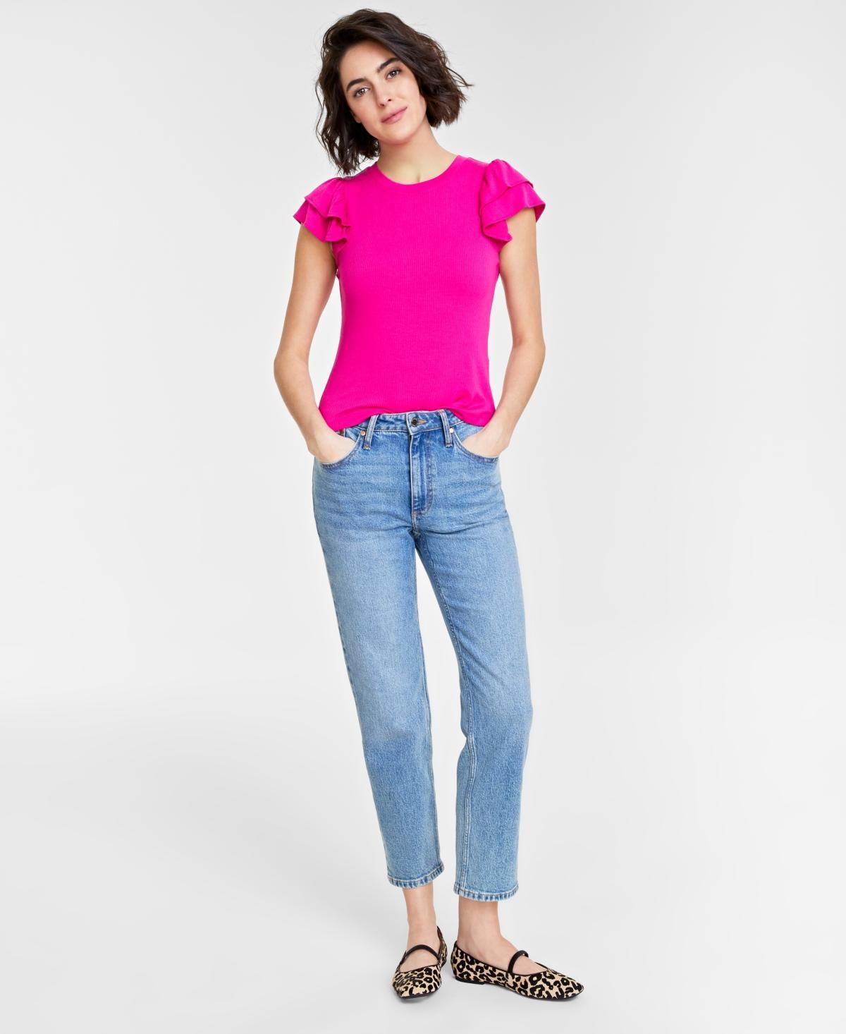 On 34th Womens Flutter-Sleeve Ribbed Top, Created for Macys Product Image