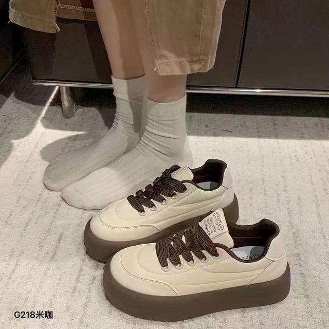 Platform Lace-Up Faux Leather Sneakers Product Image