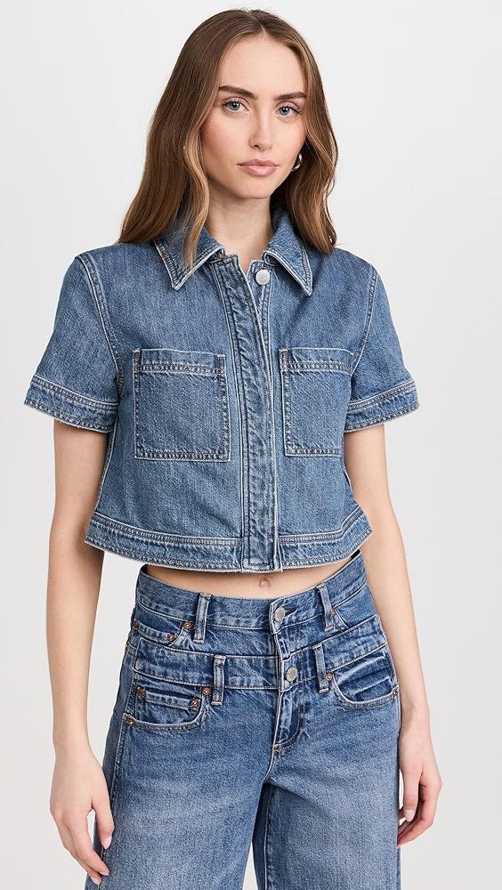 alice + olivia Tesha Cropped Denim Button Down Top | Shopbop Product Image