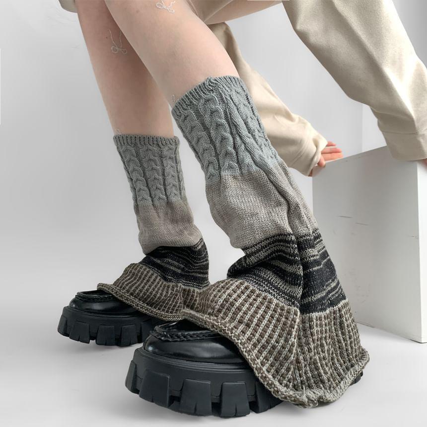 Plaid Panel Cable Knit Leg Warmers Product Image